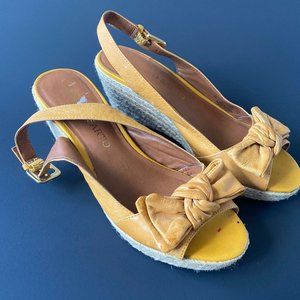Franco Sarto Leather Wedge Bow Sandal in Yellow